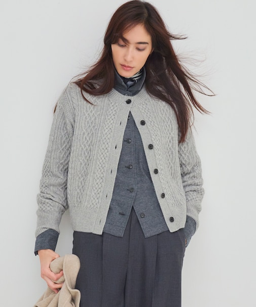 【洗える】カシミヤブレンド ケーブルニットカーディガン