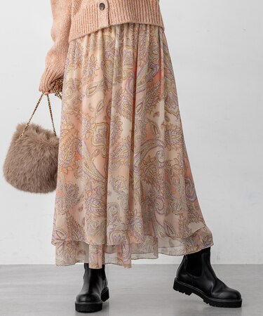 【洗える】Erica クレープペイズリープリント スカート