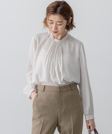 【洗える】グラデーションドットプリント ブラウス