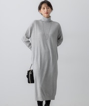 【洗える】カシミヤブレンド タートルネック ニットワンピース