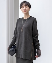 【洗える】カシミヤブレンド サイドジップ  ニットチュニック