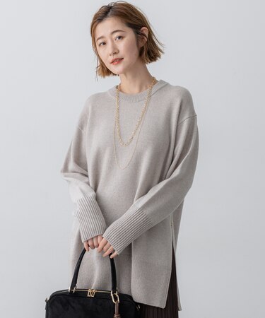【洗える】カシミヤブレンド サイドジップ  ニットチュニック