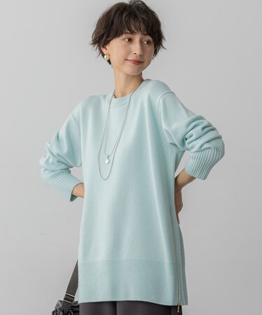 【洗える】カシミヤブレンド サイドジップ  ニットチュニック