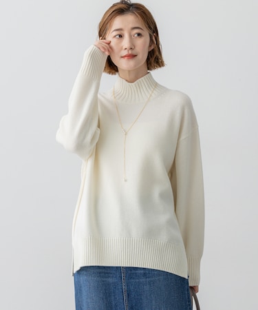【洗える】カシミヤブレンド ハイネック ニット