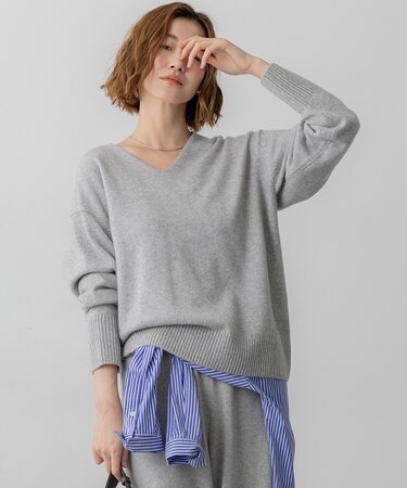 【洗える】カシミヤブレンド Vネック ニット