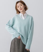 【洗える】カシミヤブレンド Vネック ニット