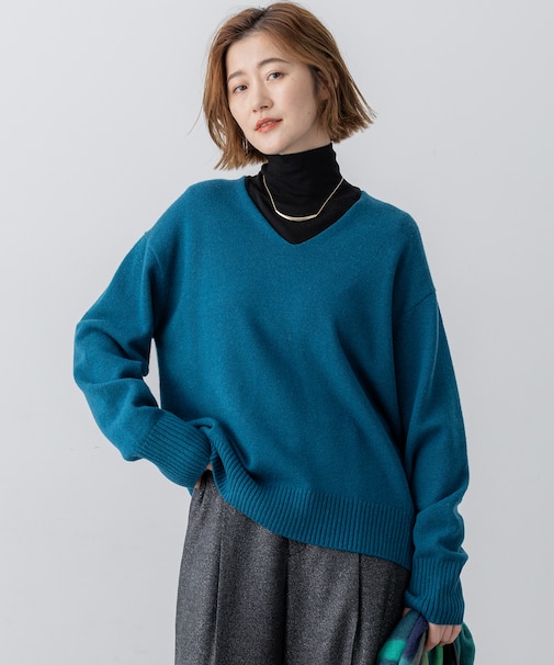 【洗える】カシミヤブレンド Vネック ニット