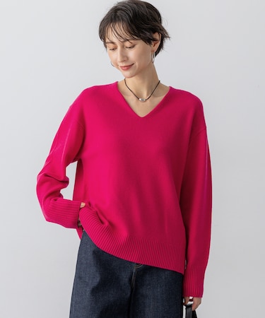 【洗える】カシミヤブレンド Vネック ニット