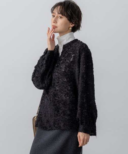 【洗える】シアーカットジャカード ブラウス