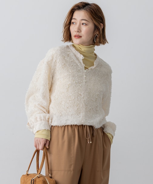 【洗える】シアーカットジャカード ブラウス