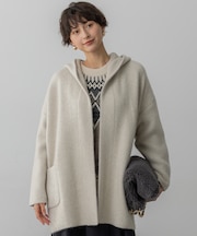 【洗える】ラクーンブレンドダブルフェイス フーディー ニットカーディガン