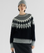 【洗える】ジャガード クルーネック ニット