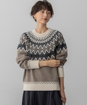 【洗える】ジャガード クルーネック ニット