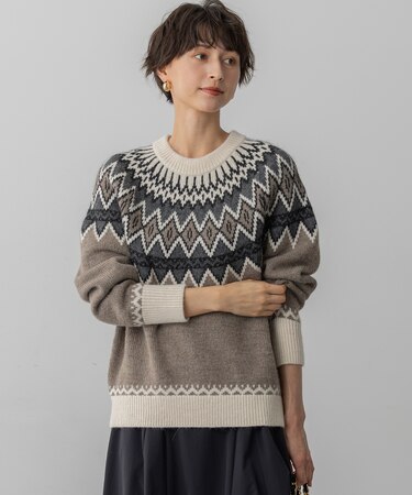【洗える】ジャガード クルーネック ニット