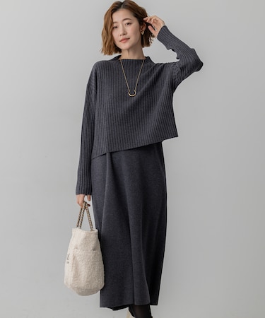 【洗える】レイヤードニットツイン ワンピース