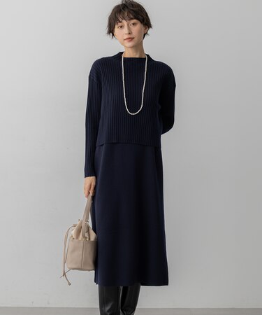 【洗える】レイヤードニットツイン ワンピース
