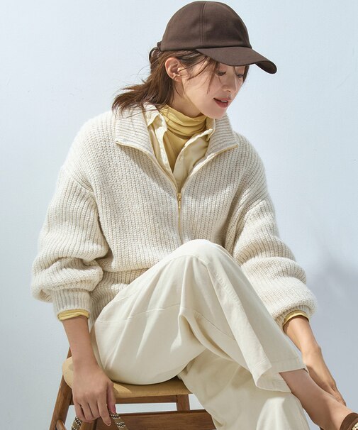 【洗える】スパンコールバルキー ダブルジップ ニットブルゾン