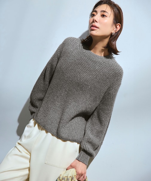 【洗える】スパンコールバルキー クロップド ニット