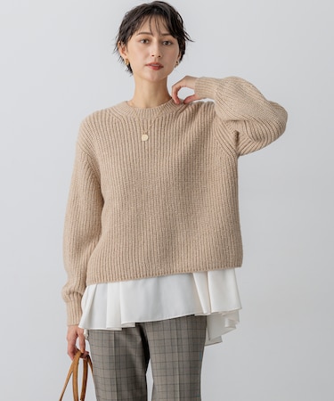 【洗える】スパンコールバルキー クロップド ニット