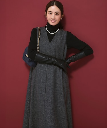 ラメミックスツイード Vネックワンピース