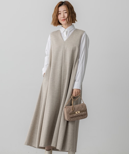 ラメミックスツイード Vネックワンピース