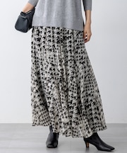 【洗える】ハウンドトゥースアートプリント ギャザー スカート