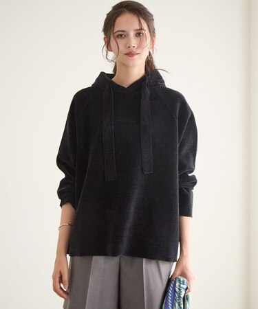 【SLOW/一部店舗限定】ベロア風ニット パーカー