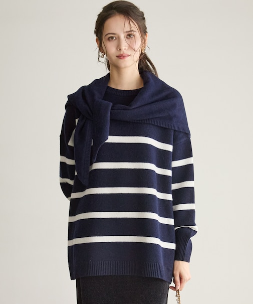 【SLOW/一部店舗限定】ソフトウール ボーダー ニット