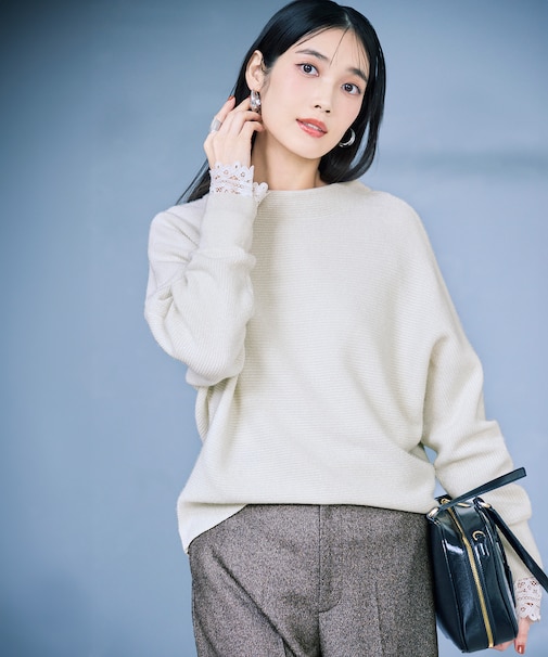 【洗える】ウールカシミヤラメ ドルマンスリーブ ニット