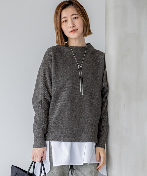 【洗える】ウールカシミヤラメ ドルマンスリーブ ニット