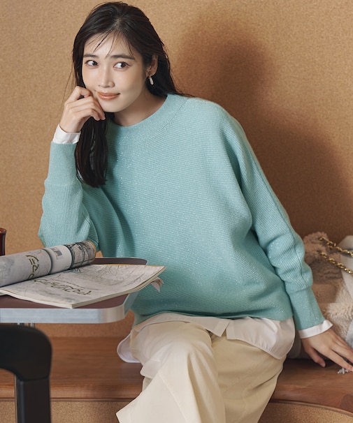 【洗える】ウールカシミヤラメ ドルマンスリーブ ニット