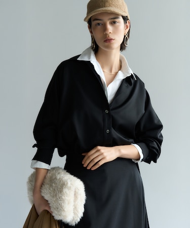 【洗える】メリノウールサテン 2WAYドルマンスリーブシャツ