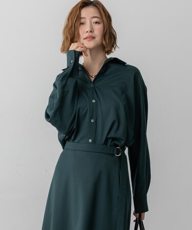 【滝沢眞規子さん着用/洗える】メリノウールサテン 2WAYドルマンスリーブシャツ