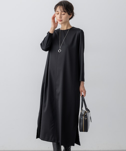 【洗える】メリノウールサテン ワンピース