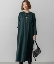 【洗える】メリノウールサテン ワンピース