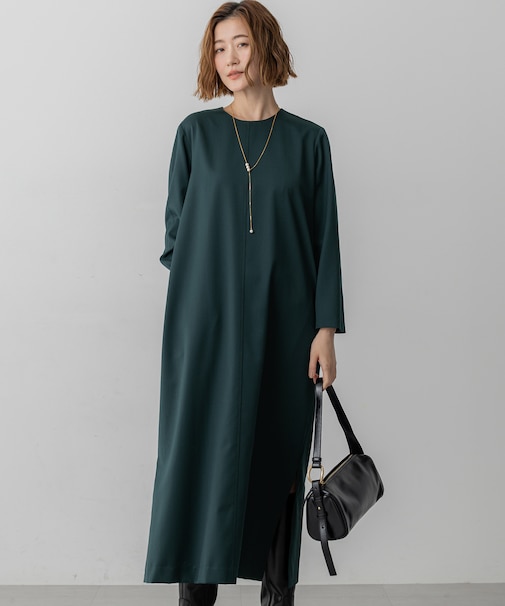 【洗える】メリノウールサテン ワンピース
