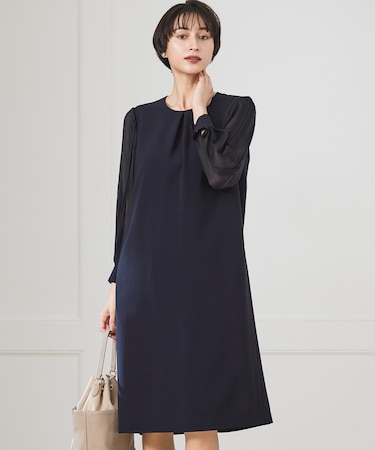 【セットアップ対応/洗える】トリアセダブルジョーゼット シフォンスリーブ ワンピース