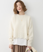 【滝沢眞規子さん着用/洗える】レーシーヘムデザイン パフスリーブ ニット