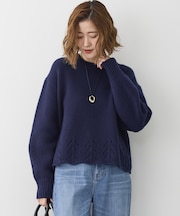 【洗える】レーシーヘムデザイン パフスリーブ ニット