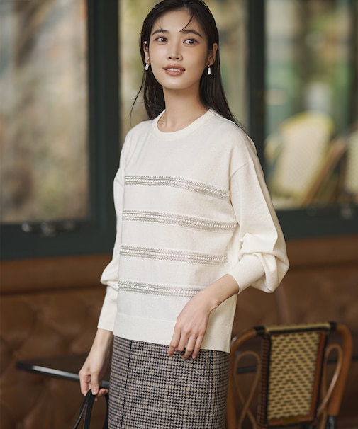 【WEB&一部店舗限定】ビジューボーダー ニット