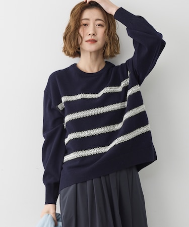 【WEB&一部店舗限定】ビジューボーダー ニット