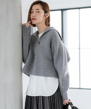 【洗える】ウールカシミヤチャンキー クロップド スキッパーニット