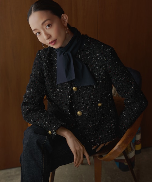 GIOLICAツイード ノーカラー ボタン ジャケット｜ニジュウサンクの通販