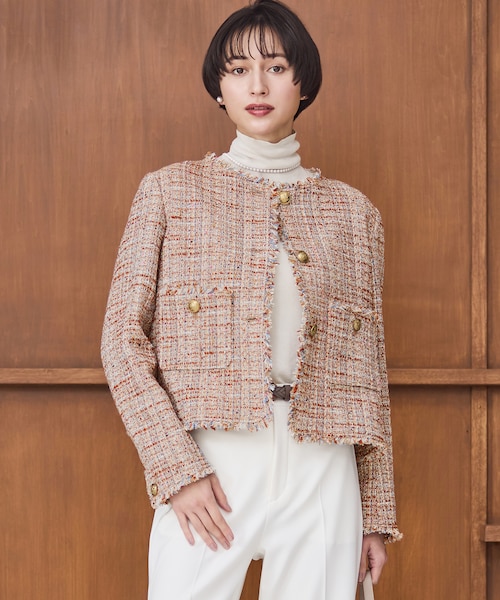 GIOLICAツイード ノーカラー ボタン ジャケット｜ニジュウサンクの通販