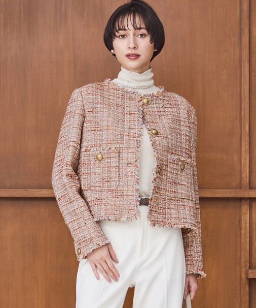 GIOLICAツイード ノーカラー ボタン ジャケット