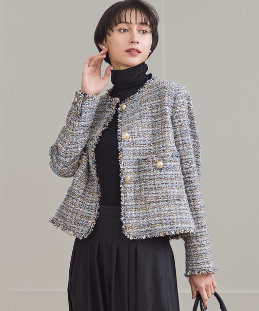 GIOLICAツイード ノーカラー ボタン ジャケット