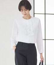 【洗える】ジョーゼットフリル ブラウス