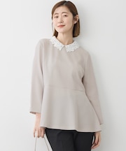 【セットアップ対応/洗える】トリアセダブルジョーゼット 2WAYレース襟 ペプラムブラウス