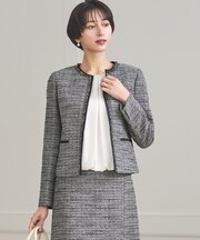 【セットアップ対応】ライトシャインツイード ノーカラージャケット