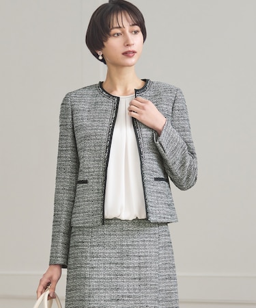 【セットアップ対応】ライトシャインツイード ノーカラージャケット